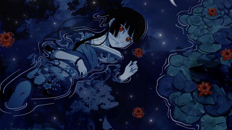 anime girl floating in pond