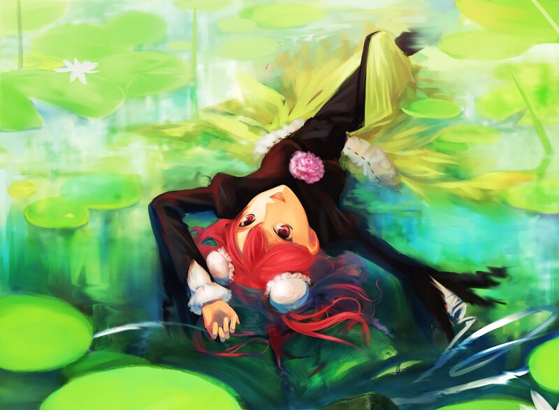 Anime girl floating in pond
