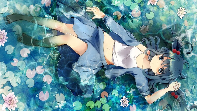 Anime girl floating in pond