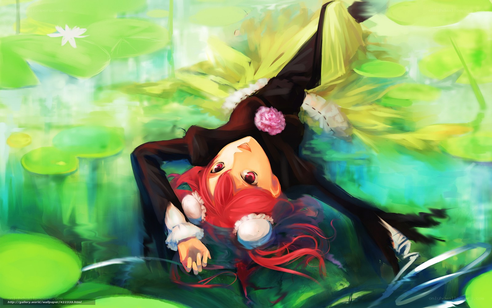 Anime girl floating in pond