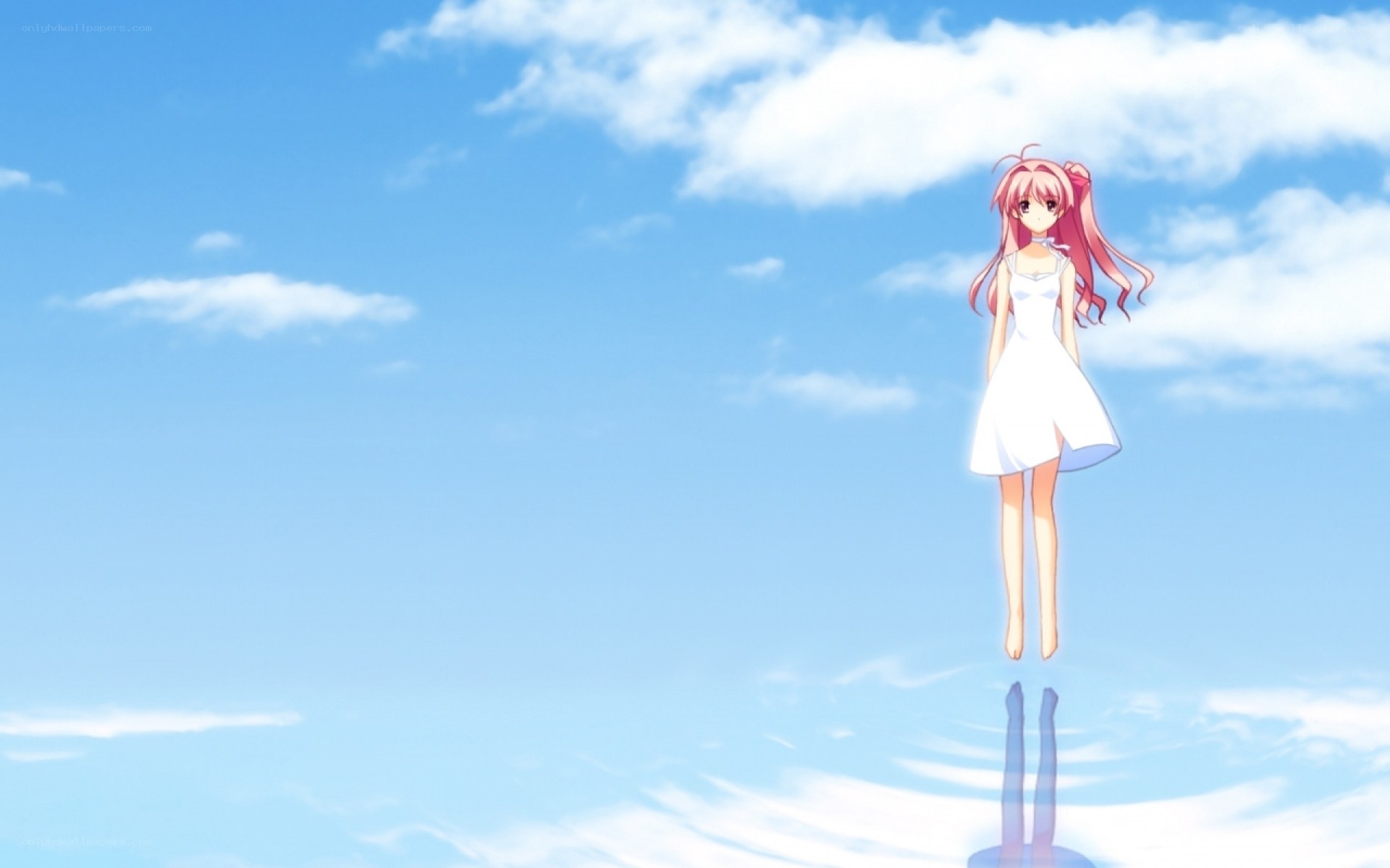 Anime girl floating in sky