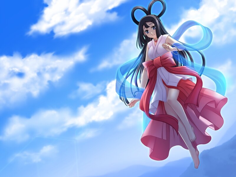 anime girl floating in sky