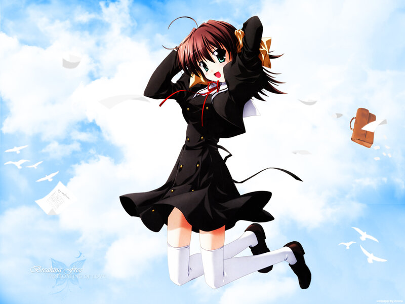 anime girl floating in sky