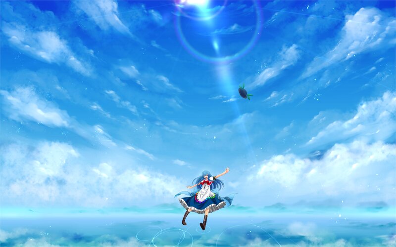 Anime Girl Floating in Sky — Blue, Serene