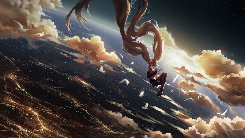 Anime Girl Floating in Sky — Brown