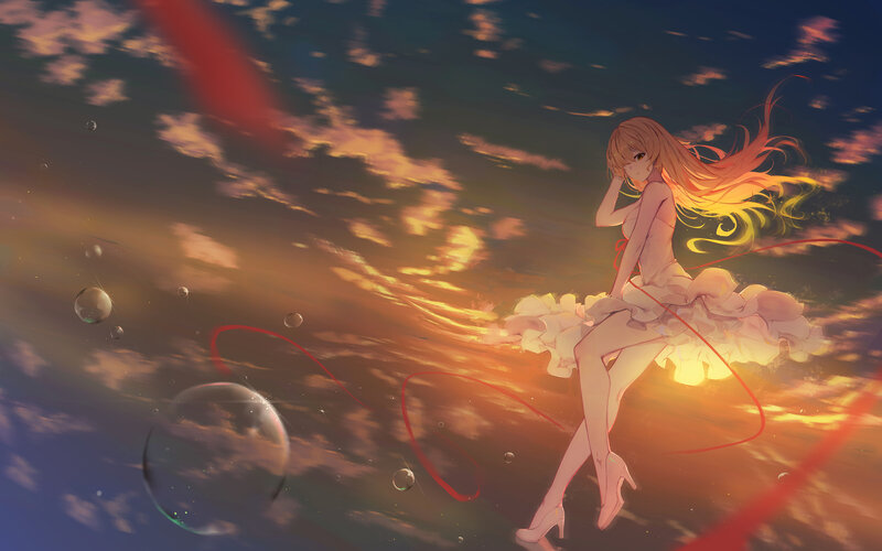 Anime Girl Floating in Sky — Orange