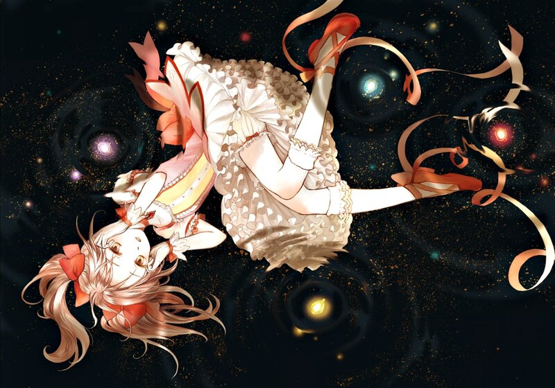 Anime Girl Floating in Space — Black, Serene