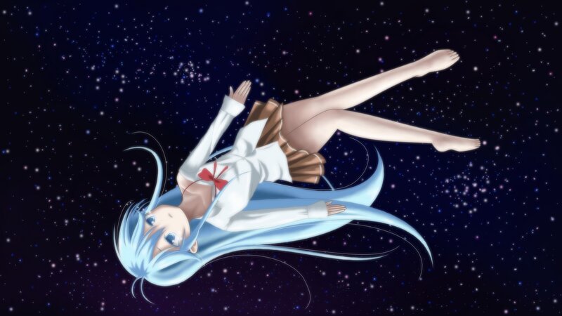 Anime Girl Floating in Space — Blue, Serene