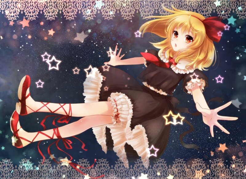 Anime girl floating in stars