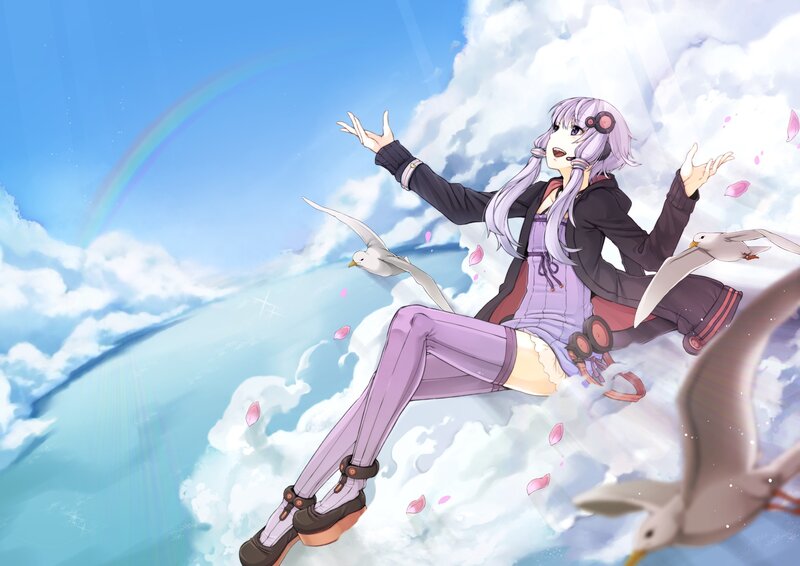 Anime girl floating in the sky