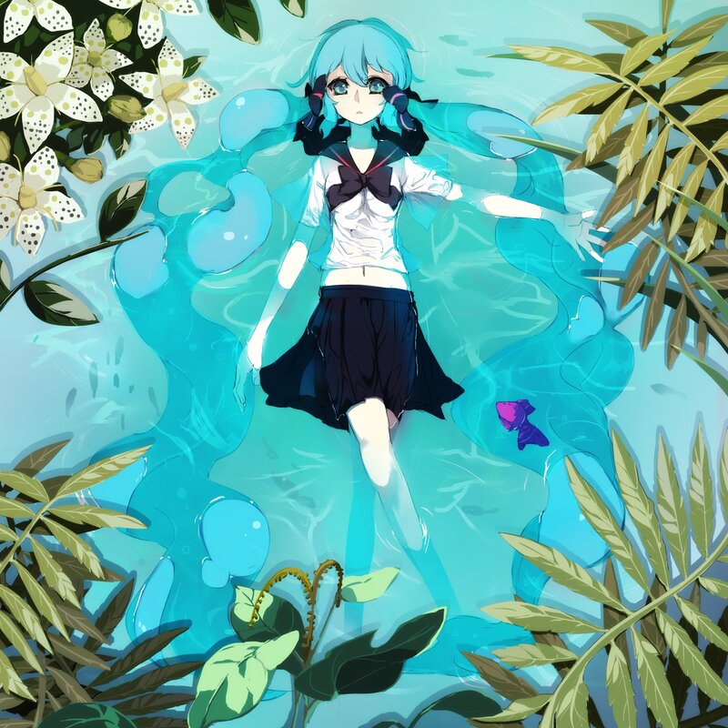 anime girl floating in water