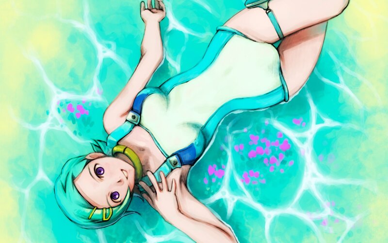 anime girl floating in water