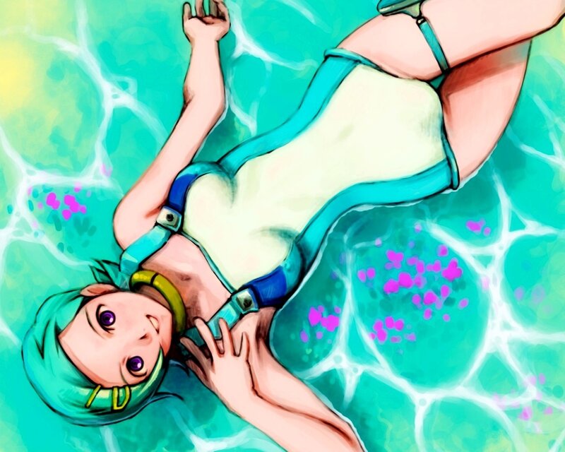anime girl floating in water