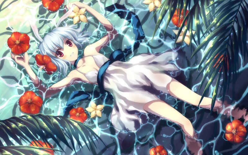 Anime girl floating in water