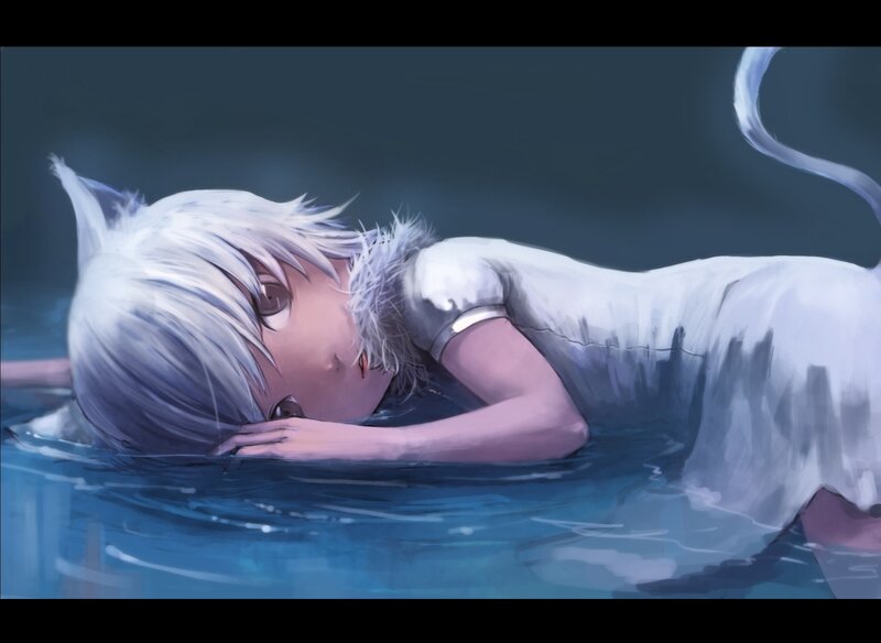 anime girl floating in water