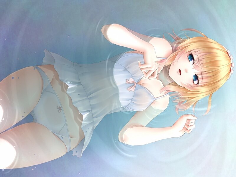 anime girl floating in water