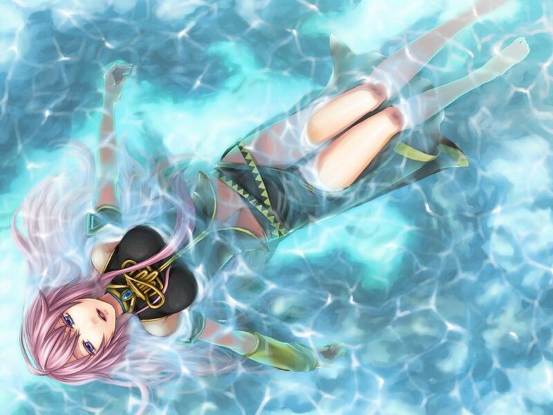 anime girl floating in water