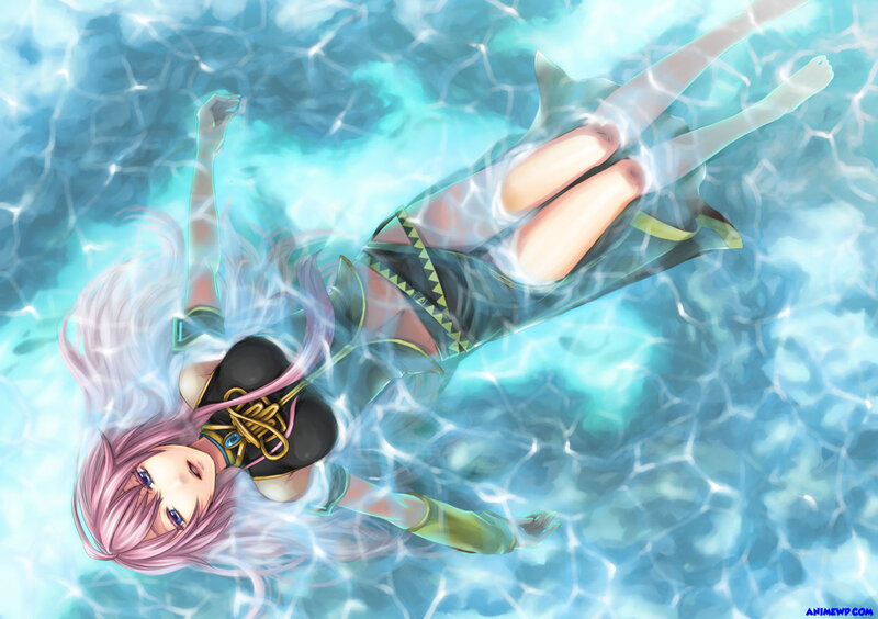 Anime Girl Floating in Water — Blue, Serene, Digital Art