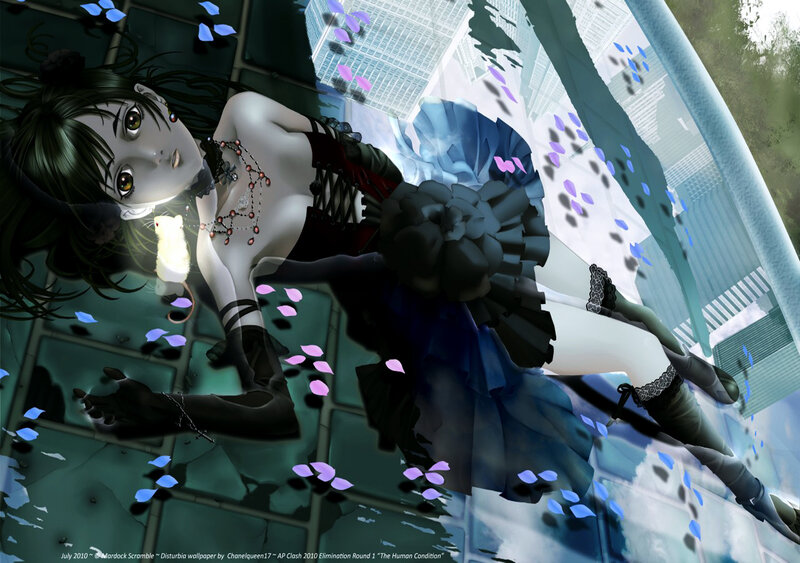 Anime Girl Floating in Water — Blue