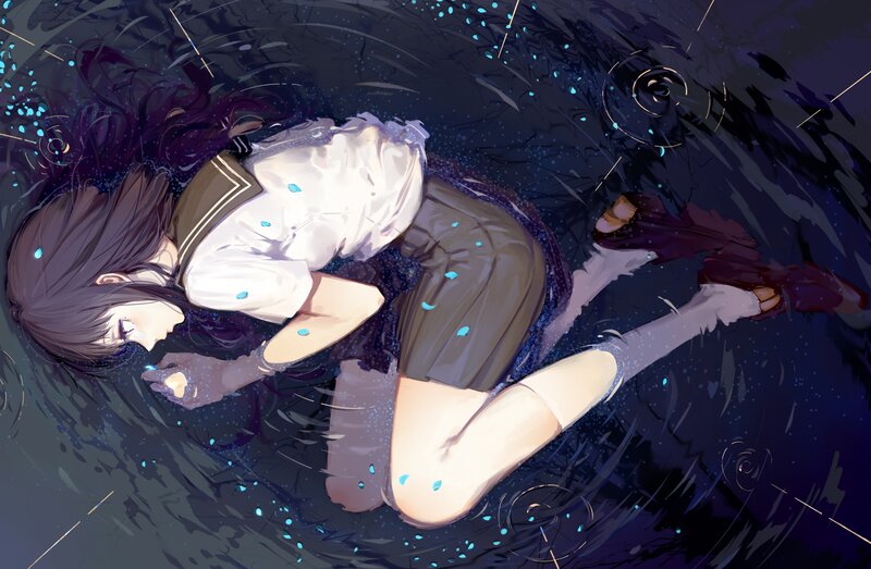 Anime Girl Floating in Water — Purple