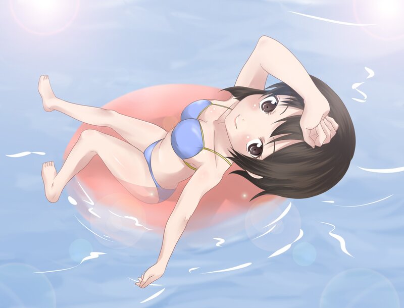 anime girl floating on pool float