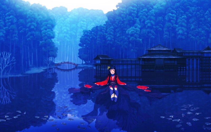 Anime Girl Floating on Water