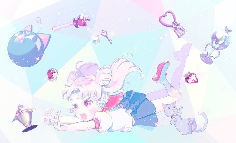 Anime Girl Floating — Pink, Dreamy, Cat