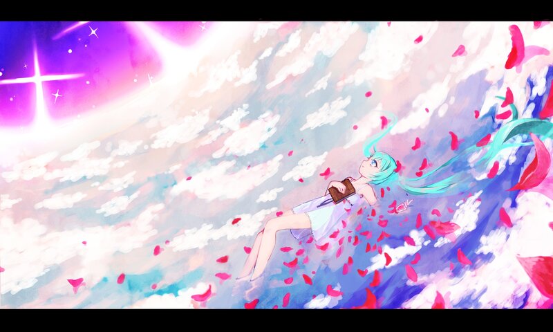 Anime Girl Floating — Purple, Serene, Night