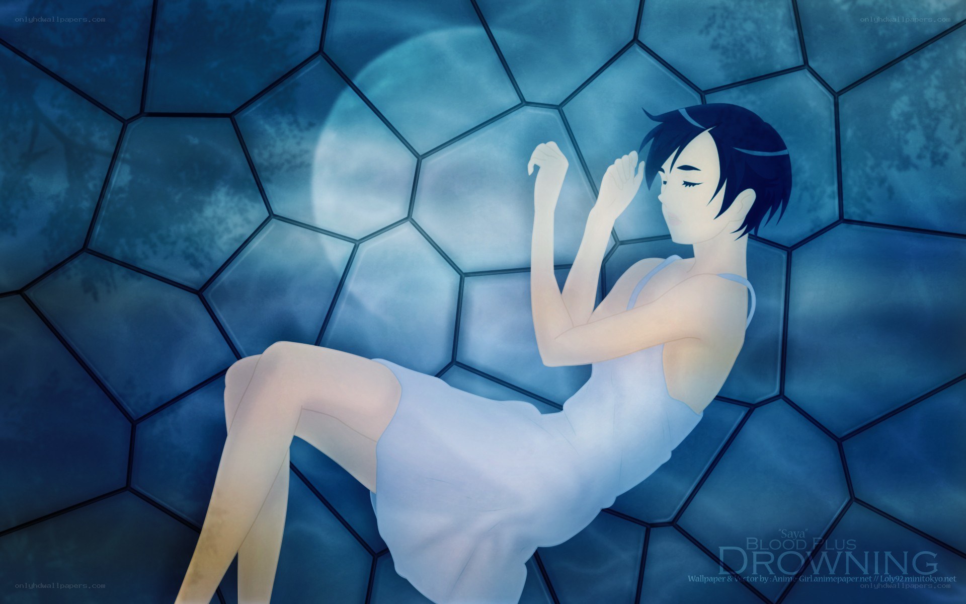 anime girl floating underwater