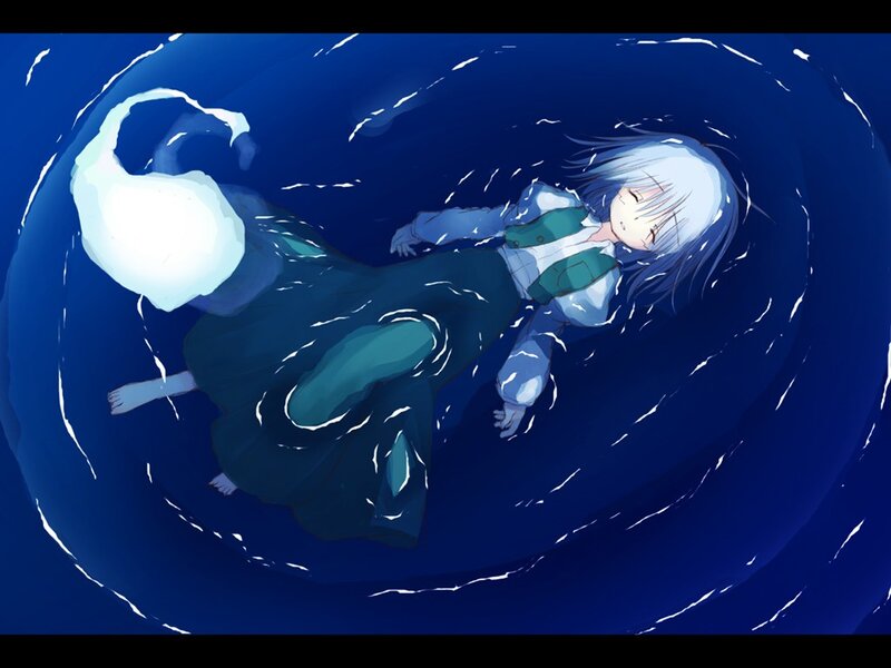 anime girl floating underwater