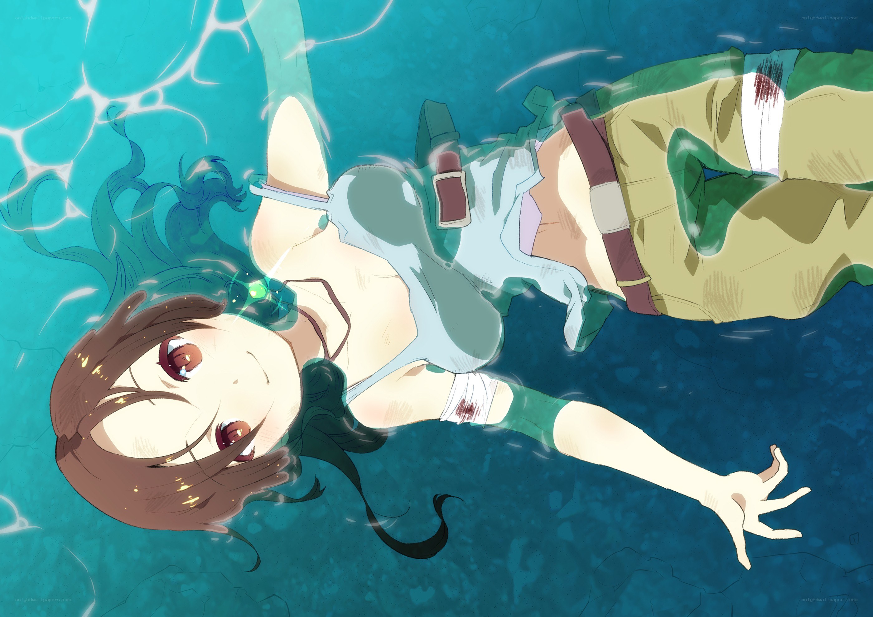 Anime girl floating underwater