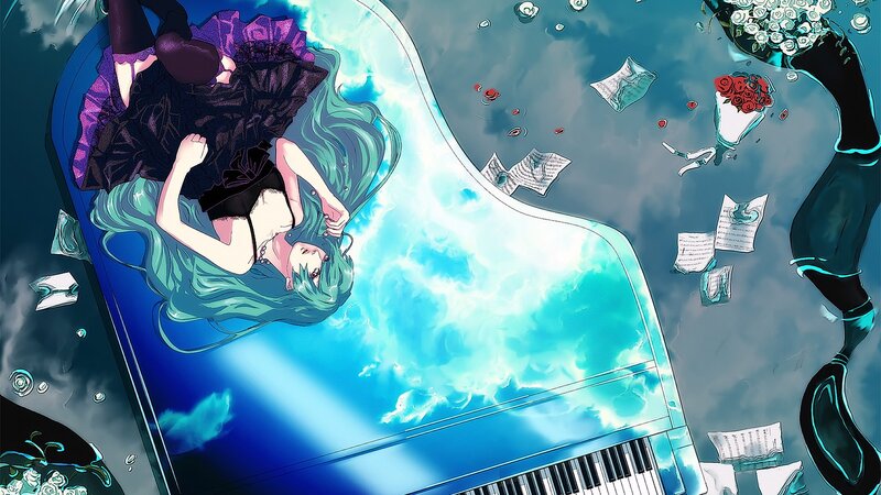 Anime Girl Floating Underwater — Blue, Dreamy