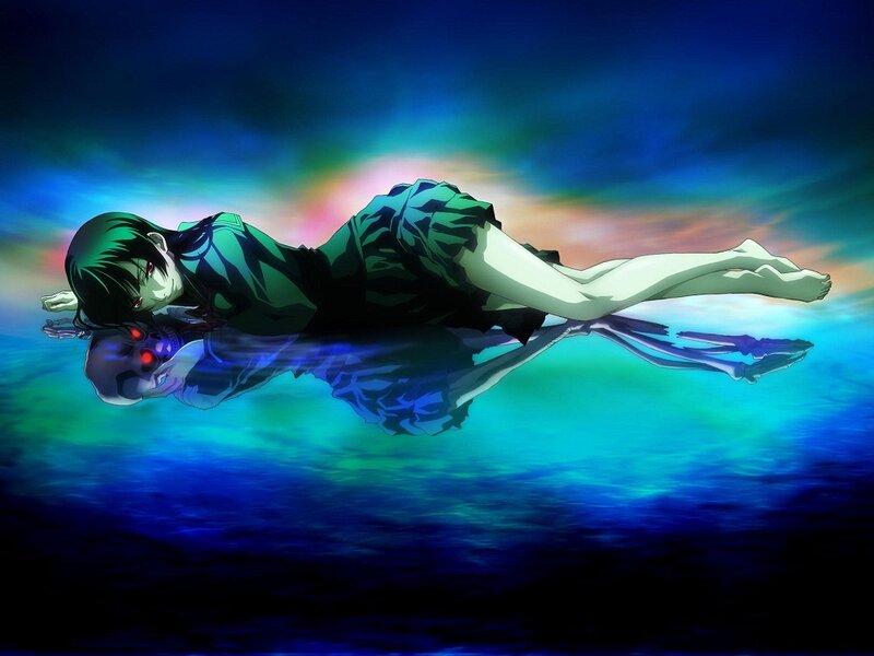 Anime Girl Floating Underwater — Blue