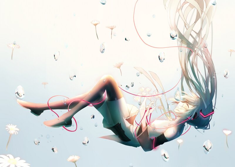 Anime Girl Floating Underwater — White
