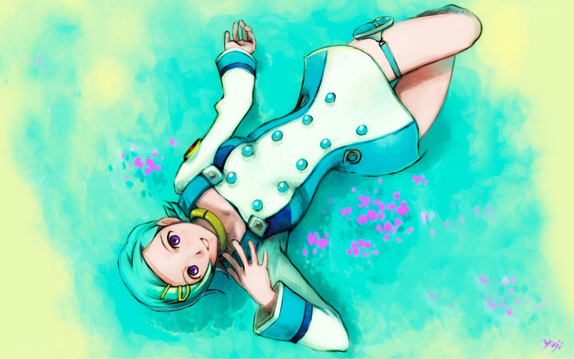 anime girl floating underwater