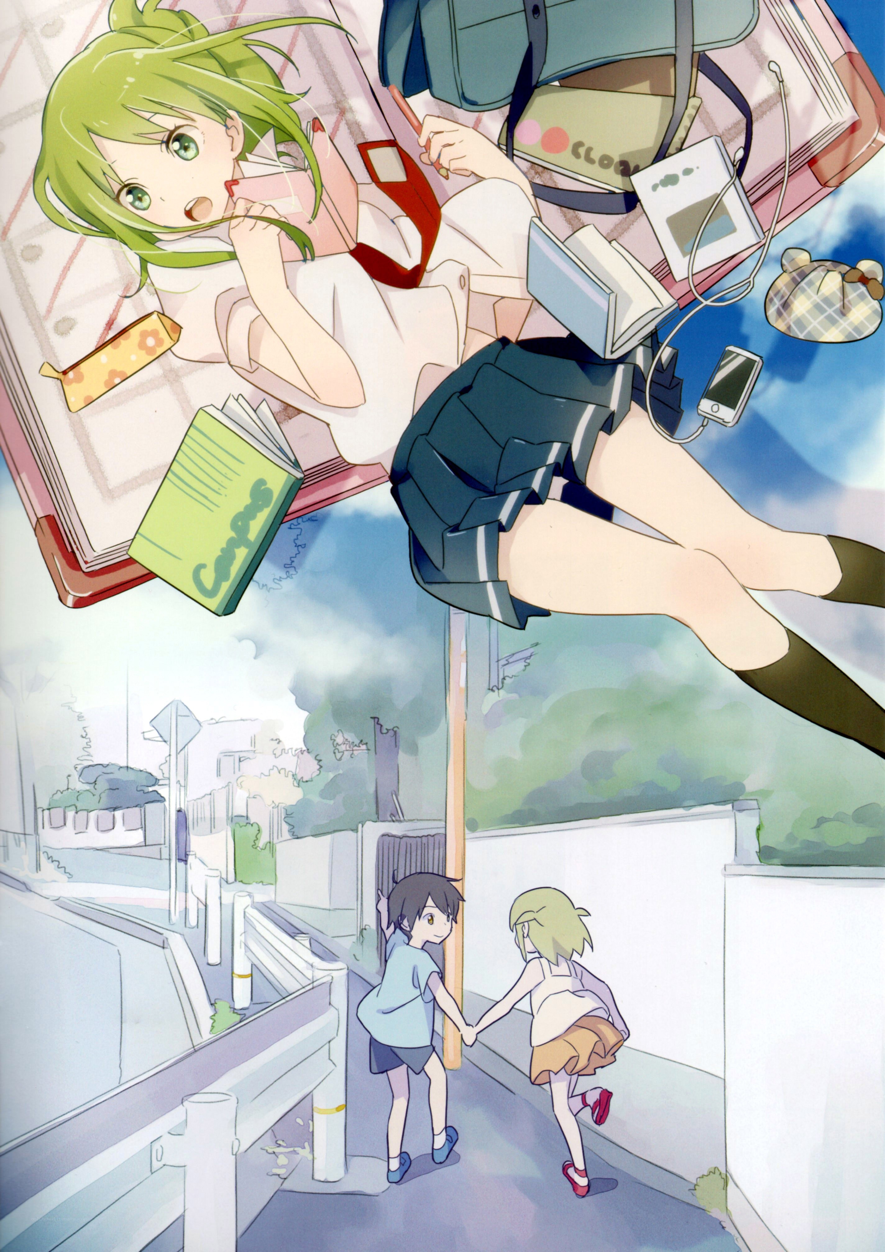 Anime girl floating with books