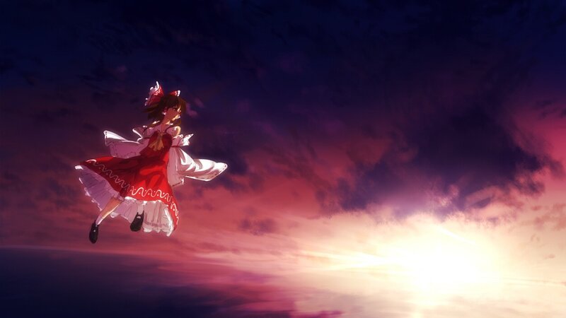 anime girl flying at sunset