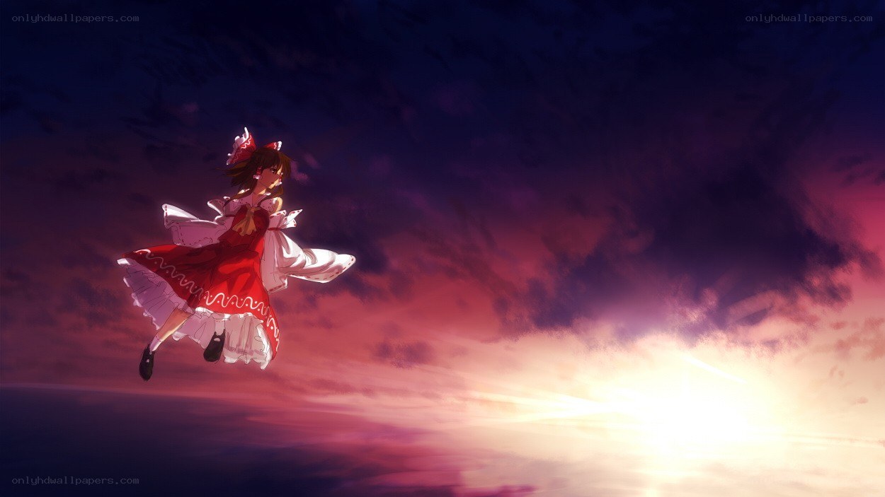 anime girl flying at sunset