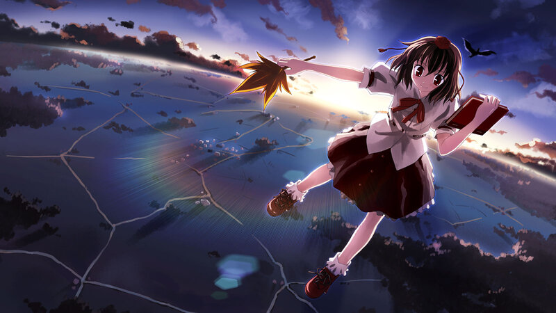 Anime Girl Flying — Blue, Dramatic