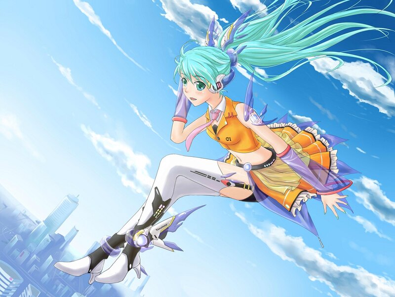 Anime Girl Flying — Blue, Dynamic
