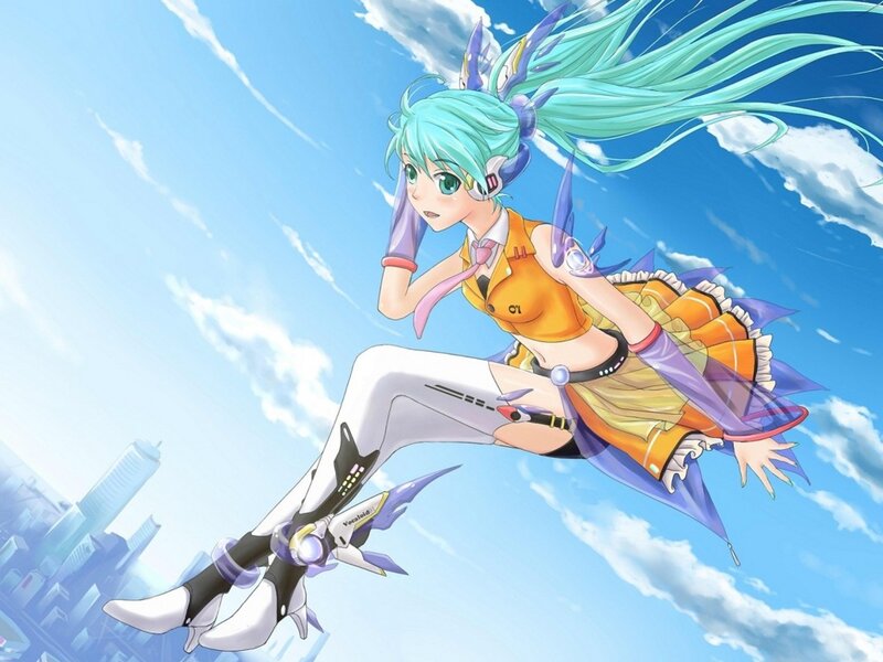 Anime Girl Flying — Blue
