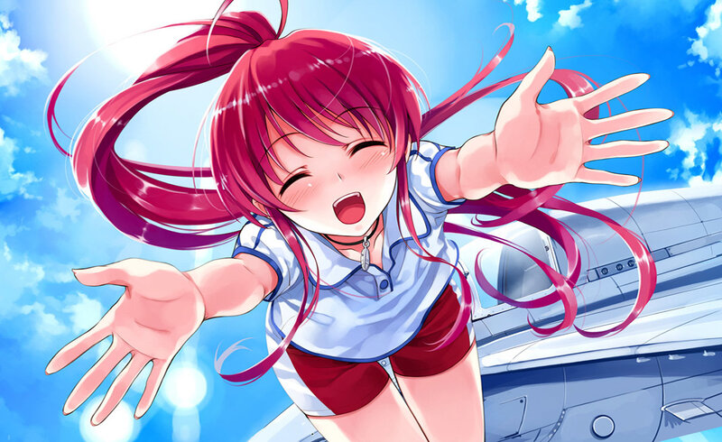 Anime girl flying in sky