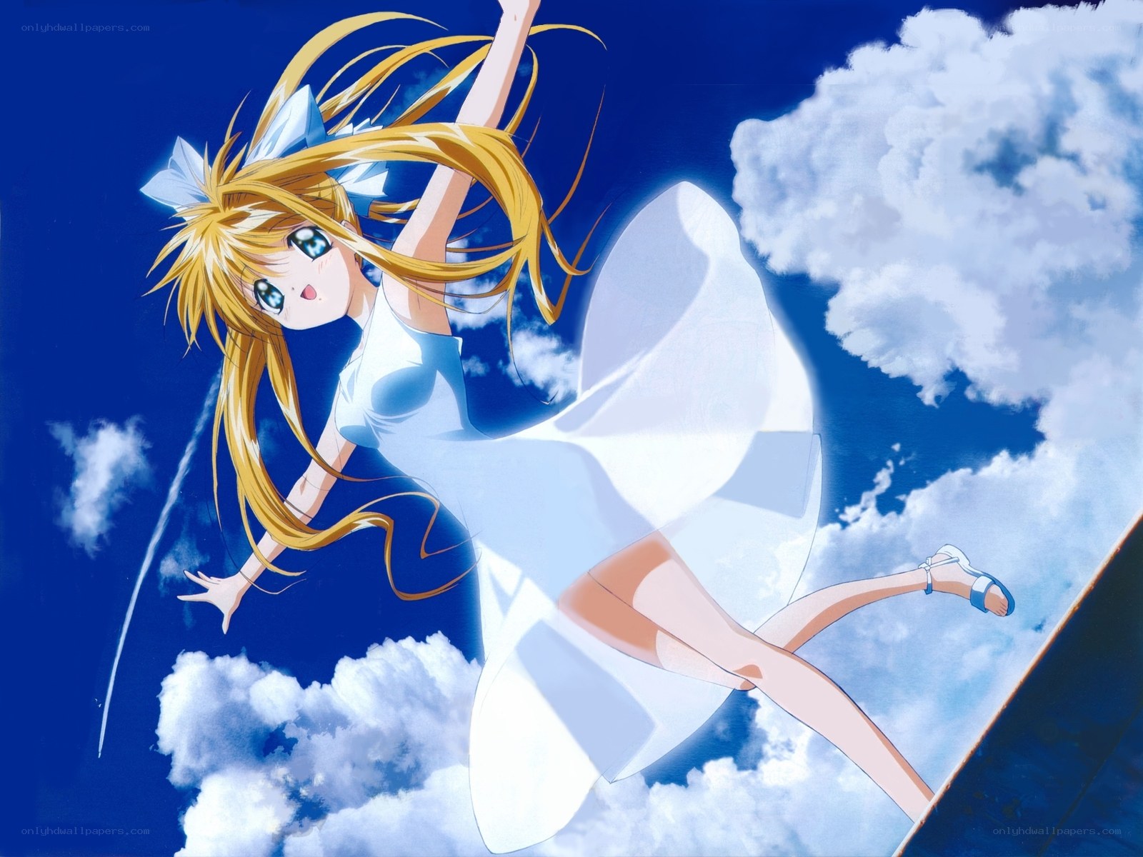 anime girl flying in sky