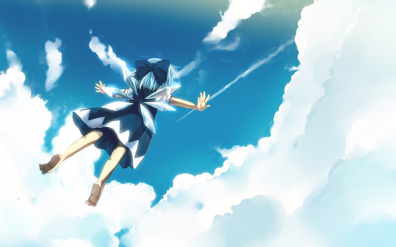 anime girl flying in the sky