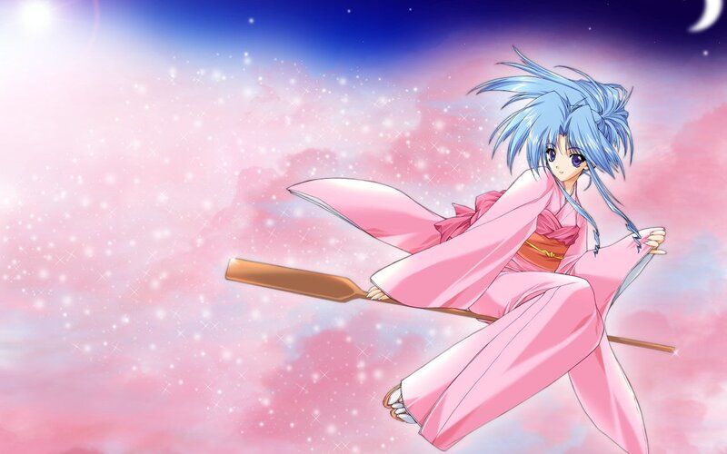 anime girl flying on broom