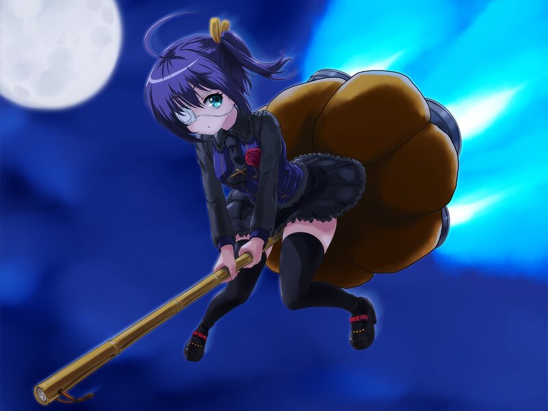 anime girl flying on broomstick