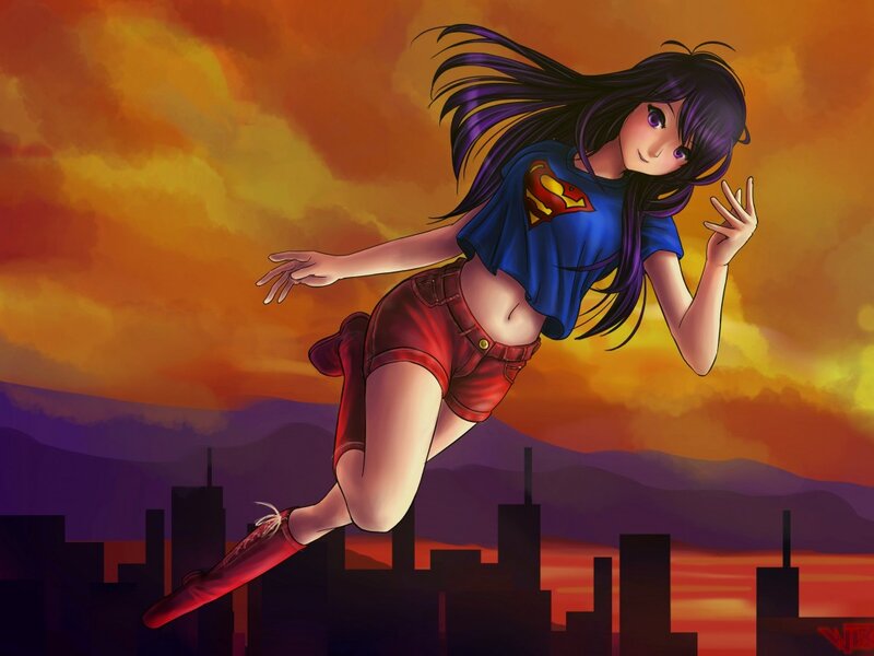 Anime Girl Flying — Orange, Dramatic