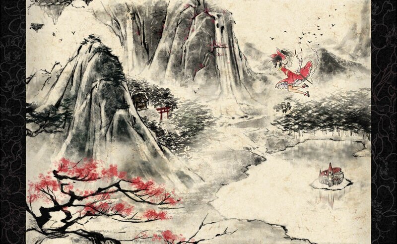 Anime girl flying over a landscape