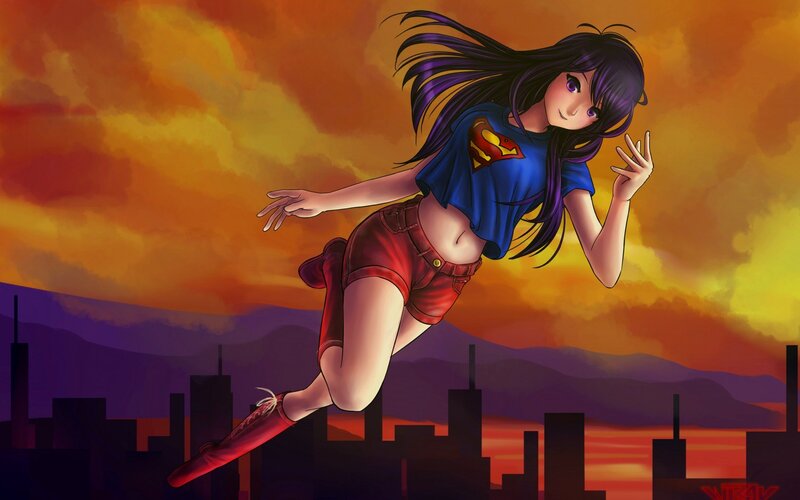 Anime Girl Flying over City — Orange