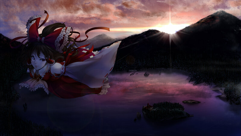 Anime Girl Flying over Lake — Purple